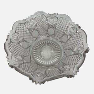 Vintage Clear Pressed Glass Bowl Scalloped Edges Textured Design Stars Sunburst
